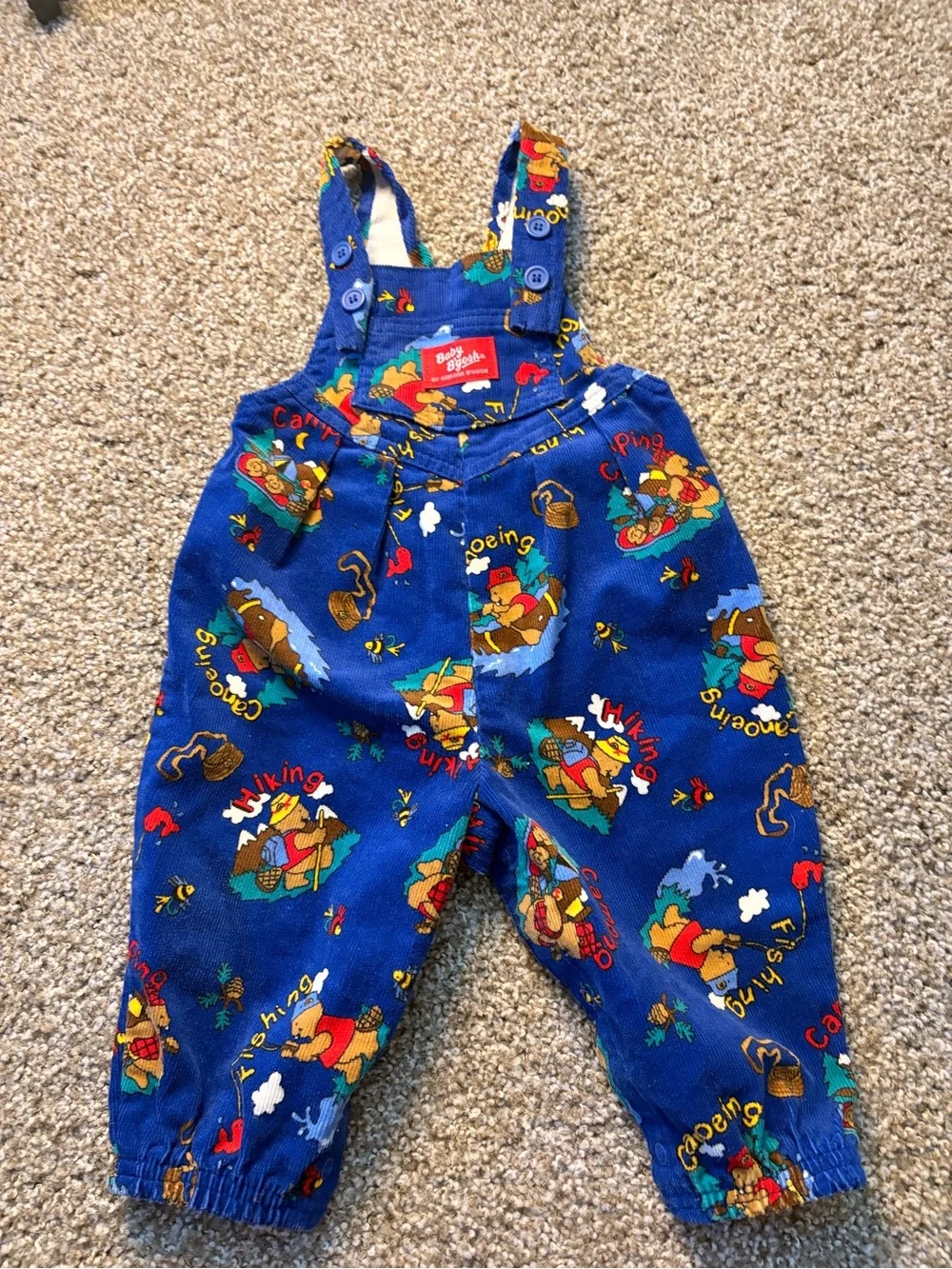 Vintage OshKosh B'gosh Royal Blue Camping Print Overalls